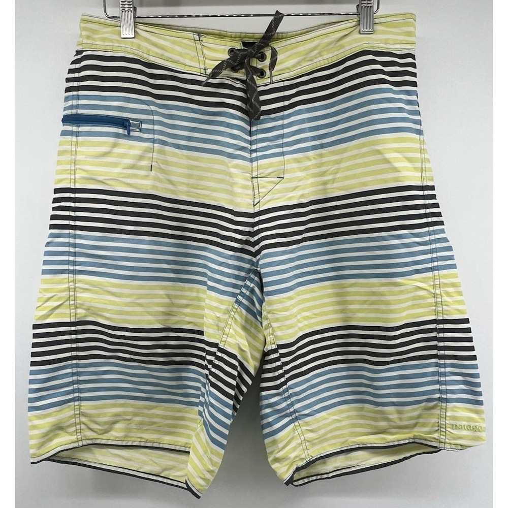 Patagonia Board Shorts Mens 34 Blue Green Black Striped 11.5" Inseam